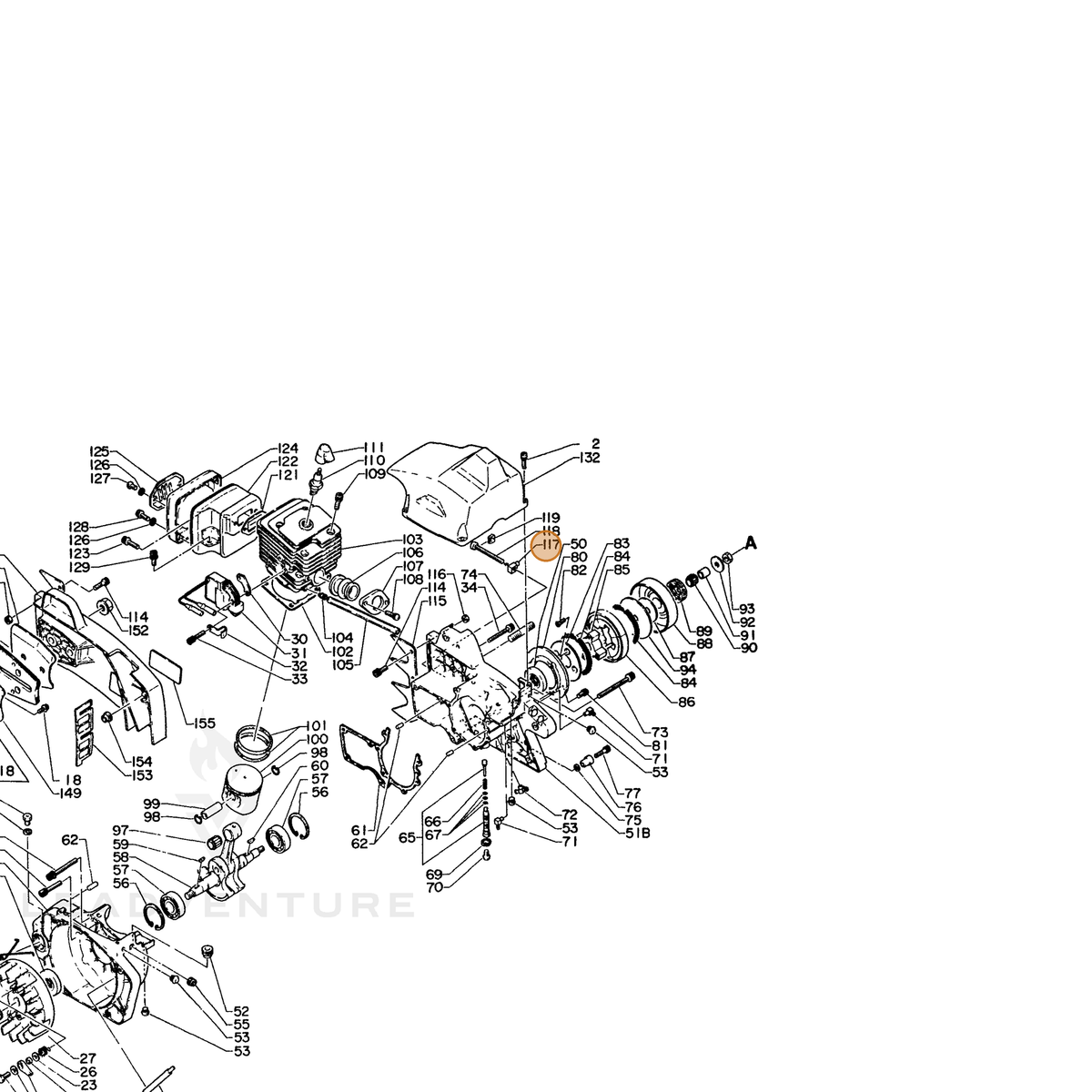ECHO part 43301410631 — IPL diagram snippet (6x zoom, amber highlight)