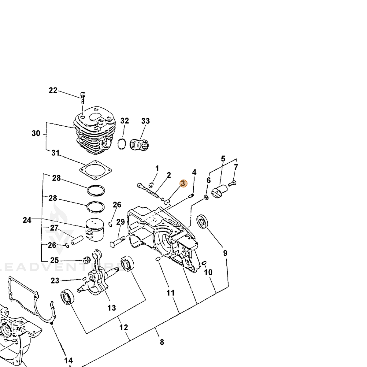 ECHO part 43301419830 — IPL diagram snippet (6x zoom, amber highlight)