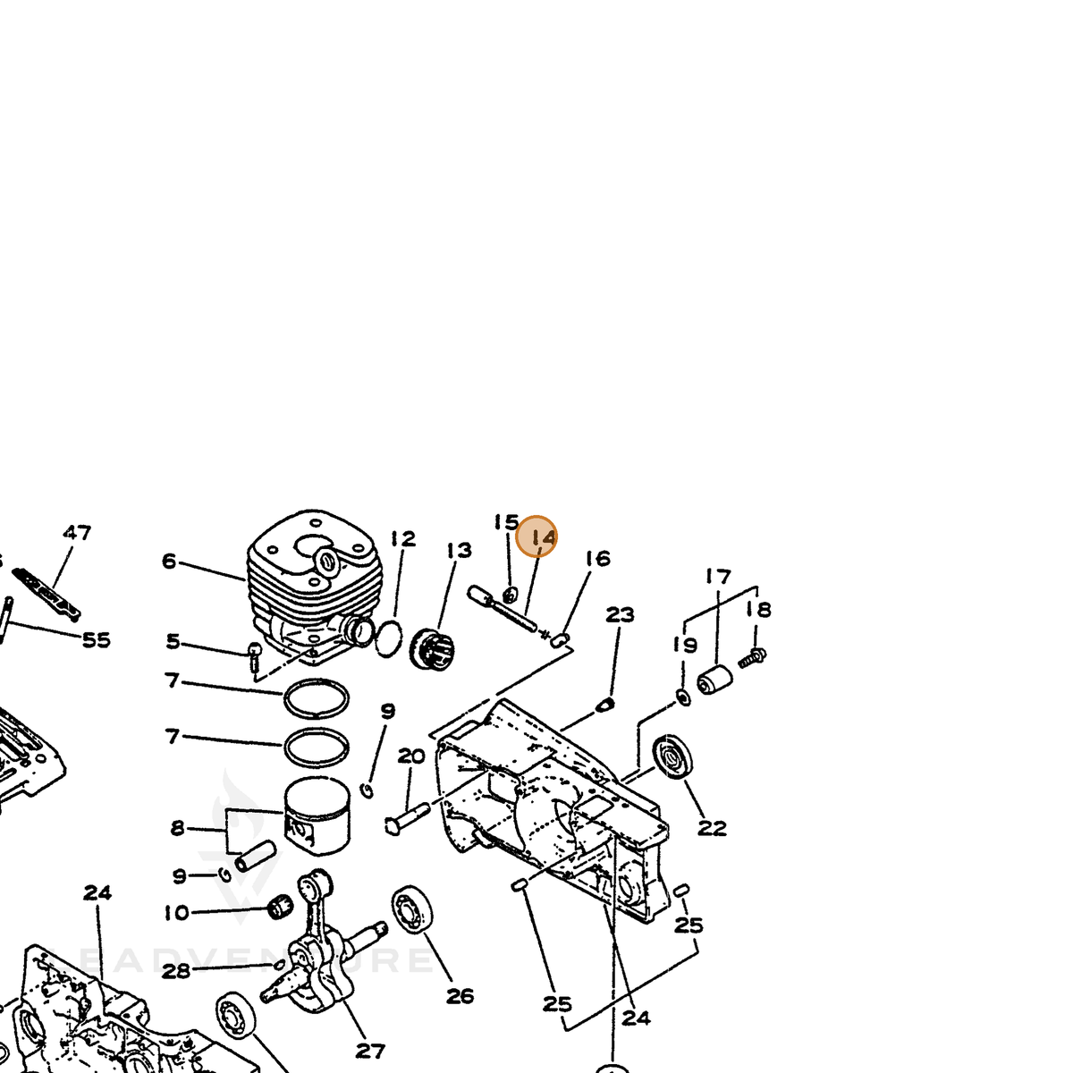 ECHO part 43301611031 — IPL diagram snippet (6x zoom, amber highlight)