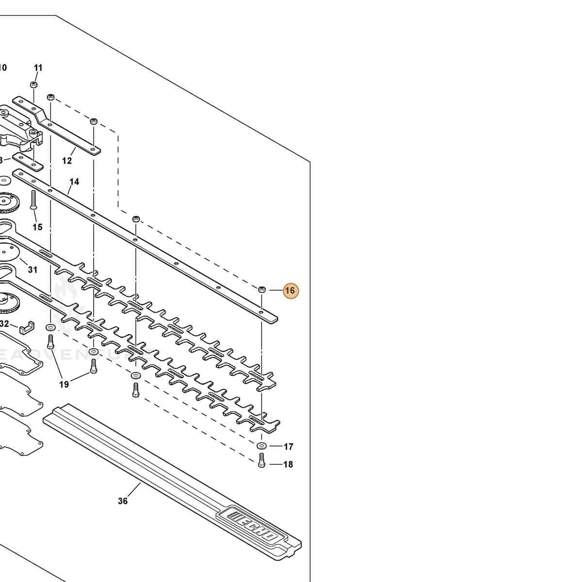 ECHO part 43302206460 — IPL diagram snippet (6x zoom, amber highlight)