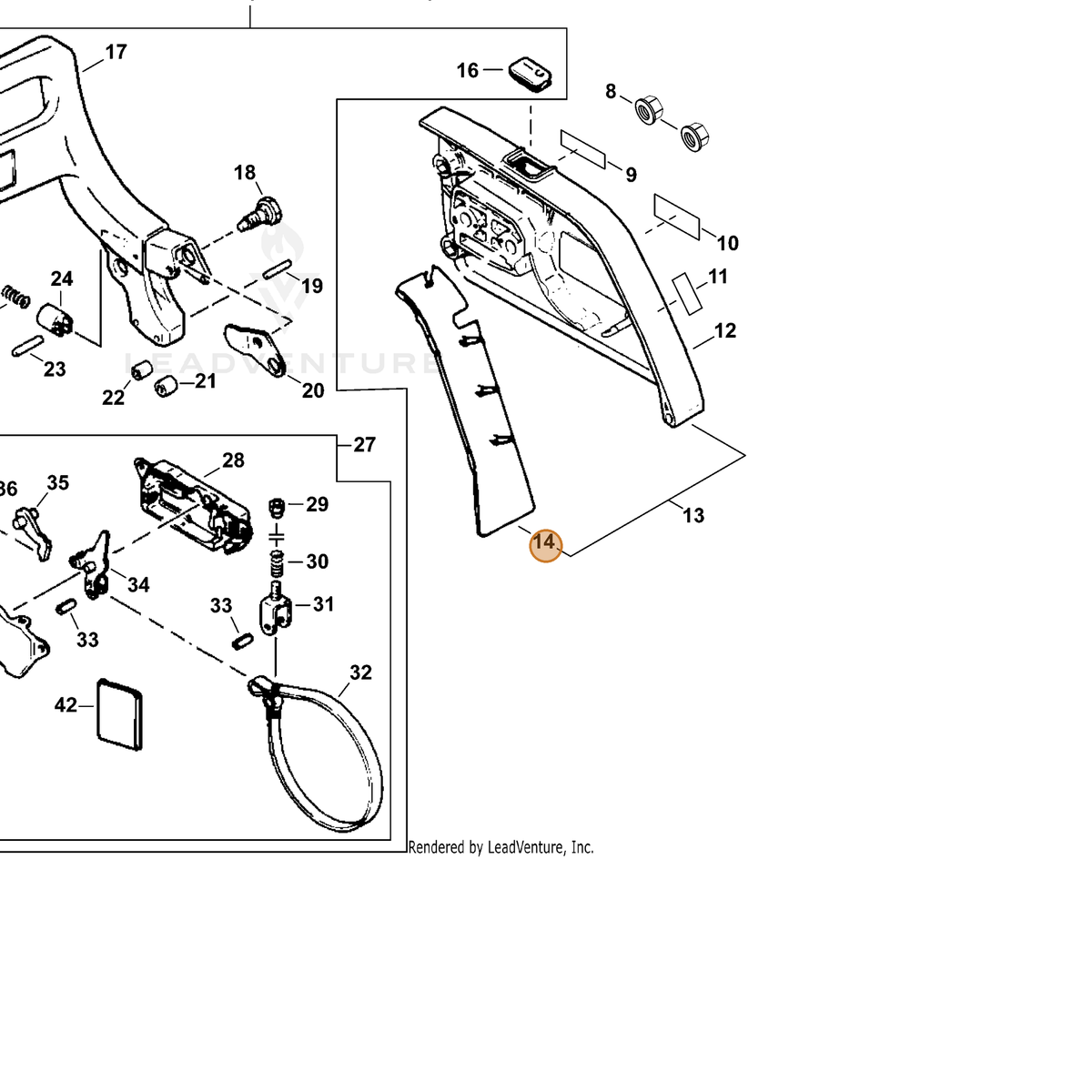 ECHO part 43302530830 — IPL diagram snippet (6x zoom, amber highlight)