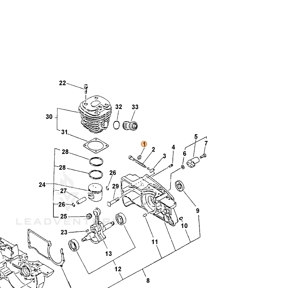 ECHO part 43302811030 — IPL diagram snippet (6x zoom, amber highlight)