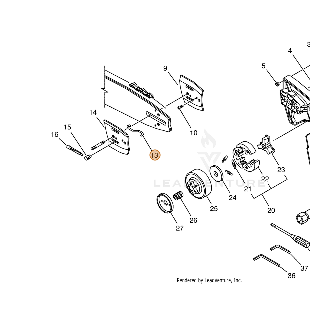 ECHO part 43303516430 — IPL diagram snippet (6x zoom, amber highlight)