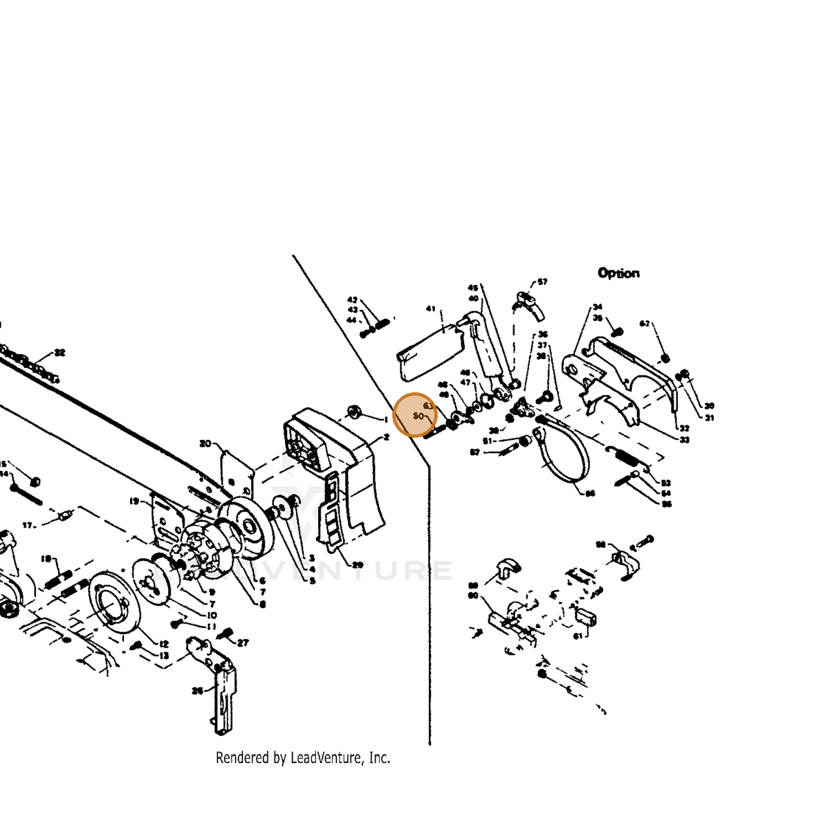 ECHO part 43311312130 — IPL diagram snippet (6x zoom, amber highlight)