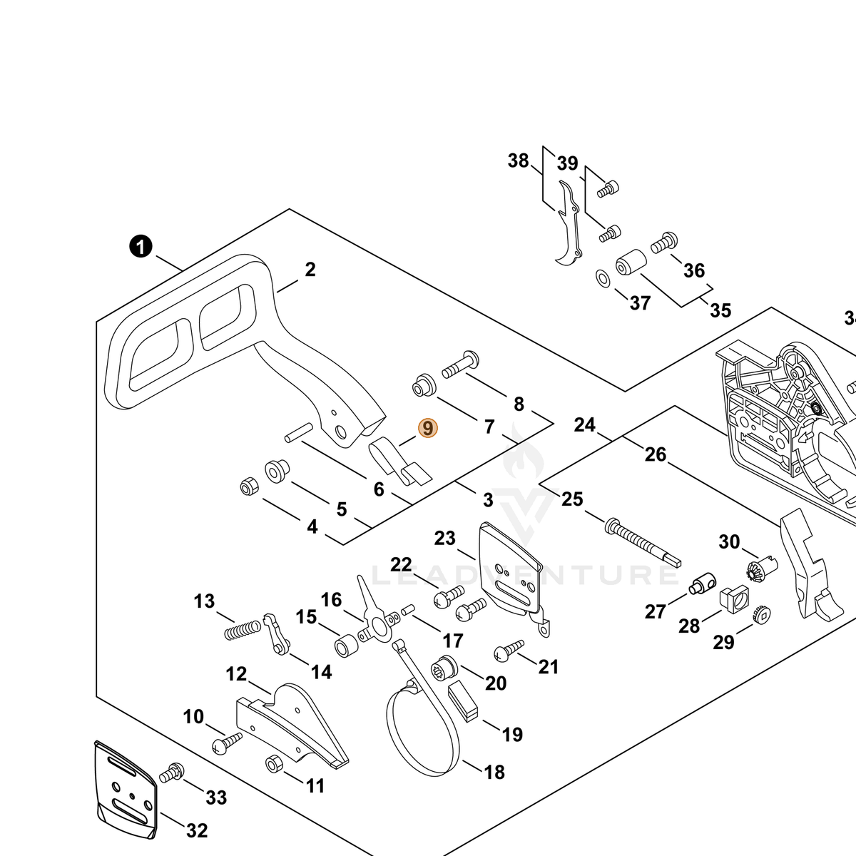 ECHO part 43311438131 — IPL diagram snippet (6x zoom, amber highlight)
