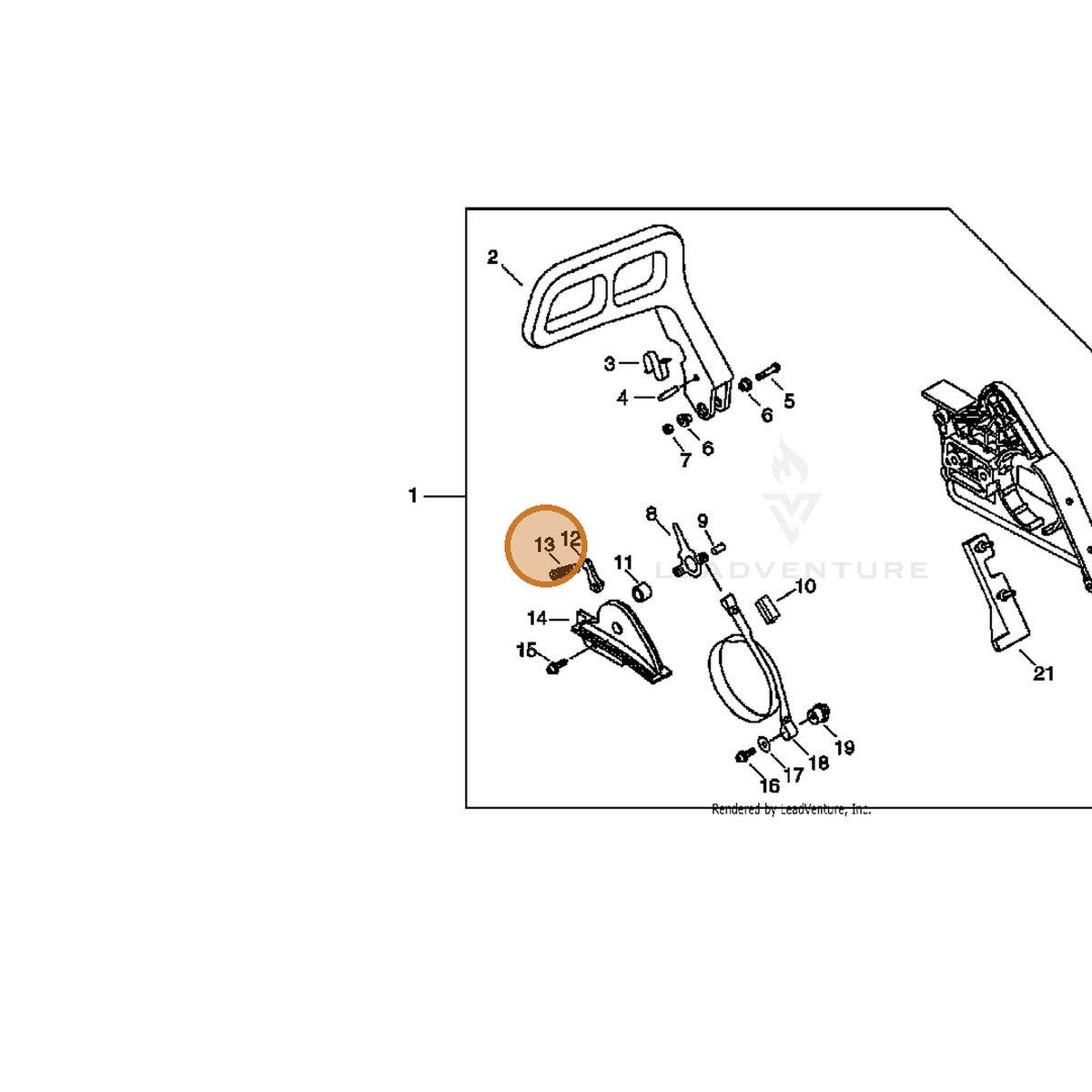 ECHO part 43312238130 — IPL diagram snippet (6x zoom, amber highlight)