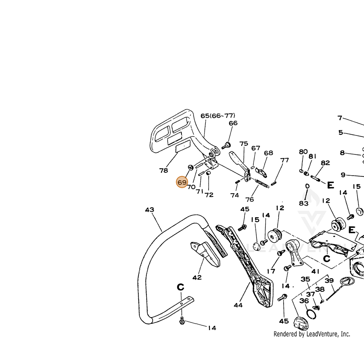 ECHO part 43313730130 — IPL diagram snippet (6x zoom, amber highlight)