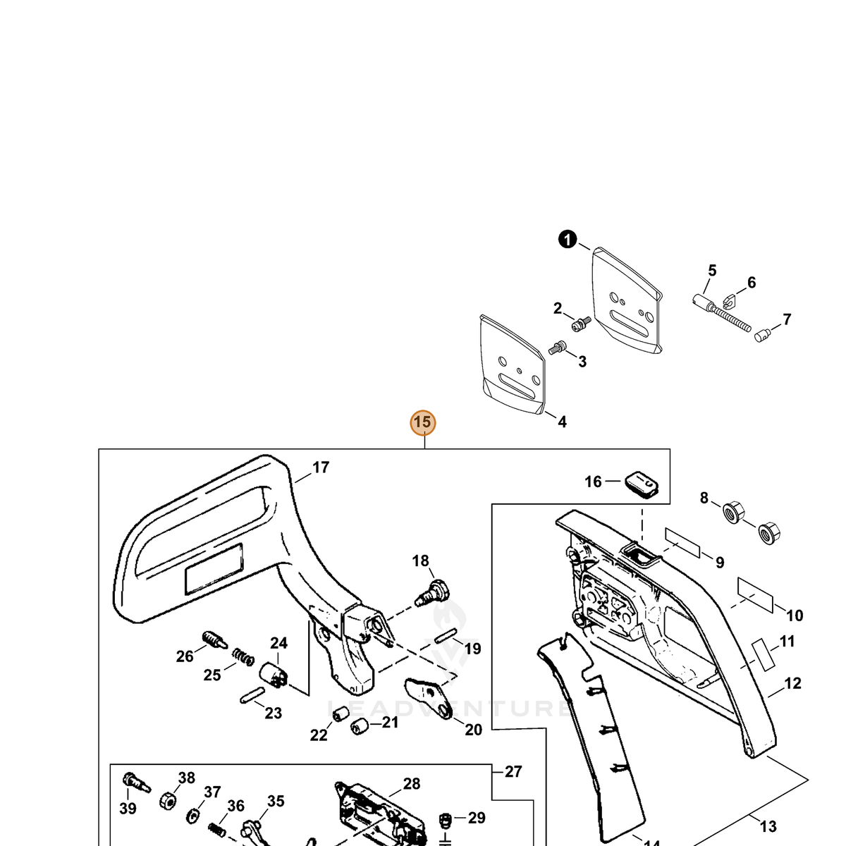 ECHO part 43320038830 — IPL diagram snippet (6x zoom, amber highlight)