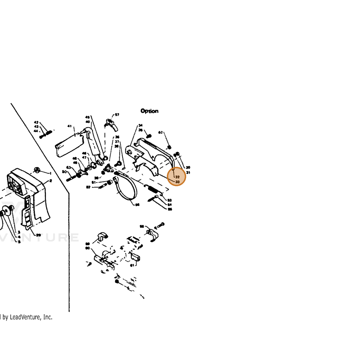 ECHO part 43331012130 — IPL diagram snippet (6x zoom, amber highlight)