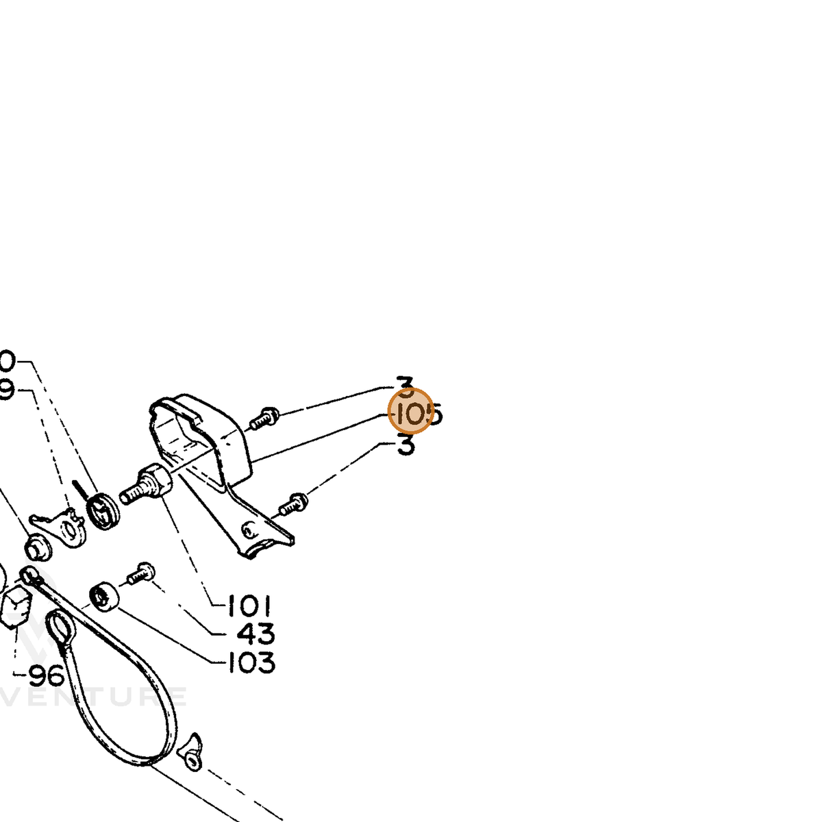 ECHO part 43331014630 — IPL diagram snippet (6x zoom, amber highlight)