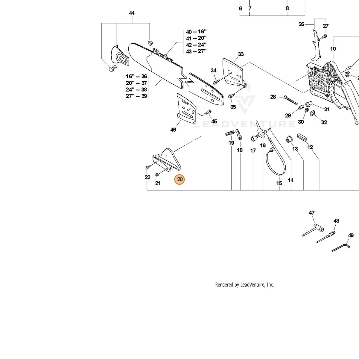 ECHO part 43331038230 — IPL diagram snippet (6x zoom, amber highlight)