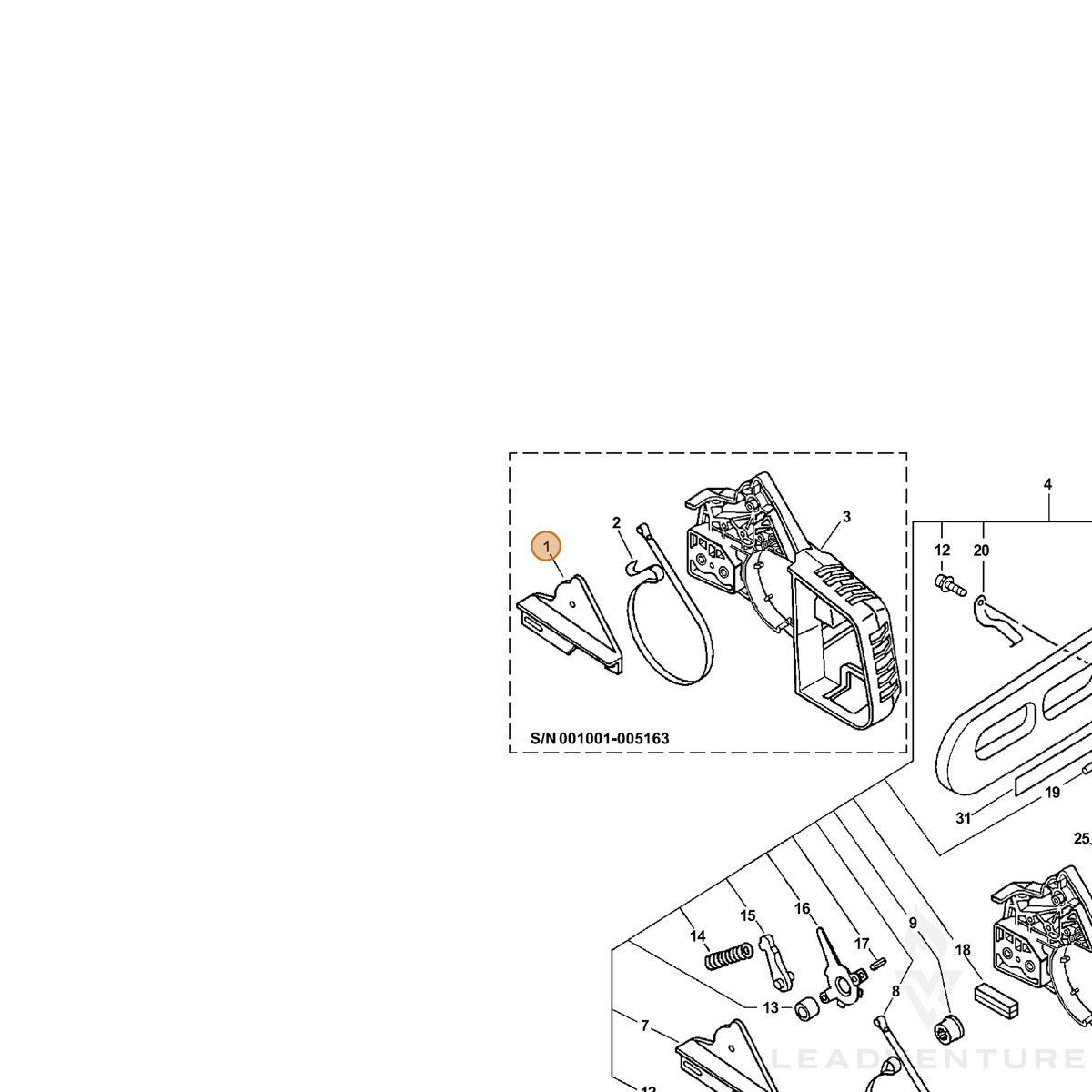 ECHO part 43331039230 — IPL diagram snippet (6x zoom, amber highlight)
