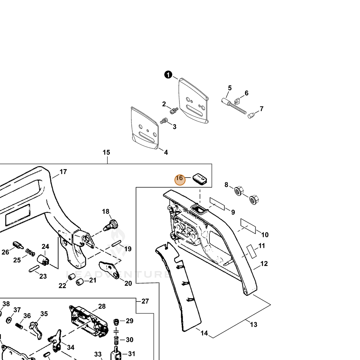 ECHO part 43331219930 — IPL diagram snippet (6x zoom, amber highlight)