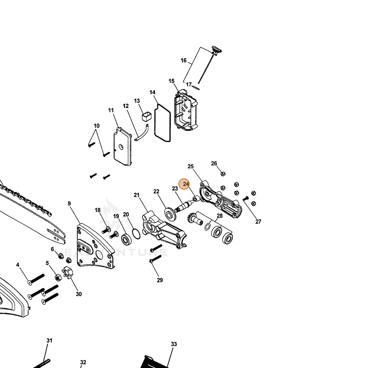 ECHO part 43334522060 — IPL diagram snippet (6x zoom, amber highlight)