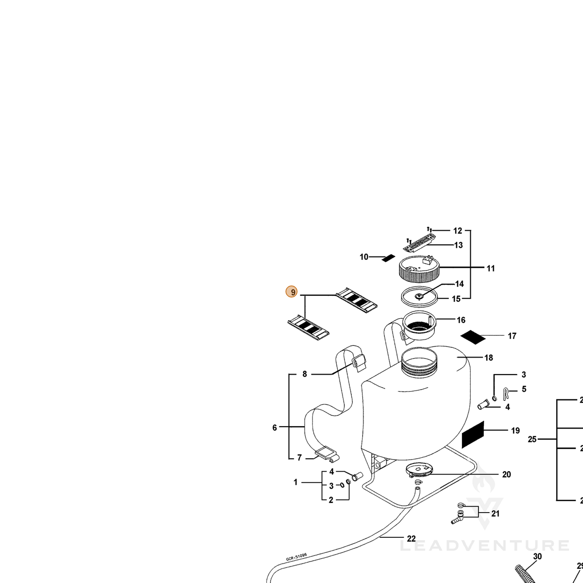 ECHO part 4360000 — IPL diagram snippet (6x zoom, amber highlight)
