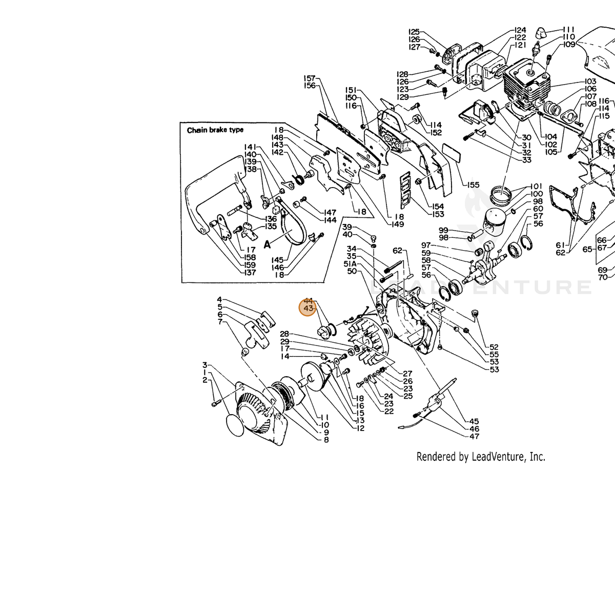 ECHO part 43600114733 — IPL diagram snippet (6x zoom, amber highlight)