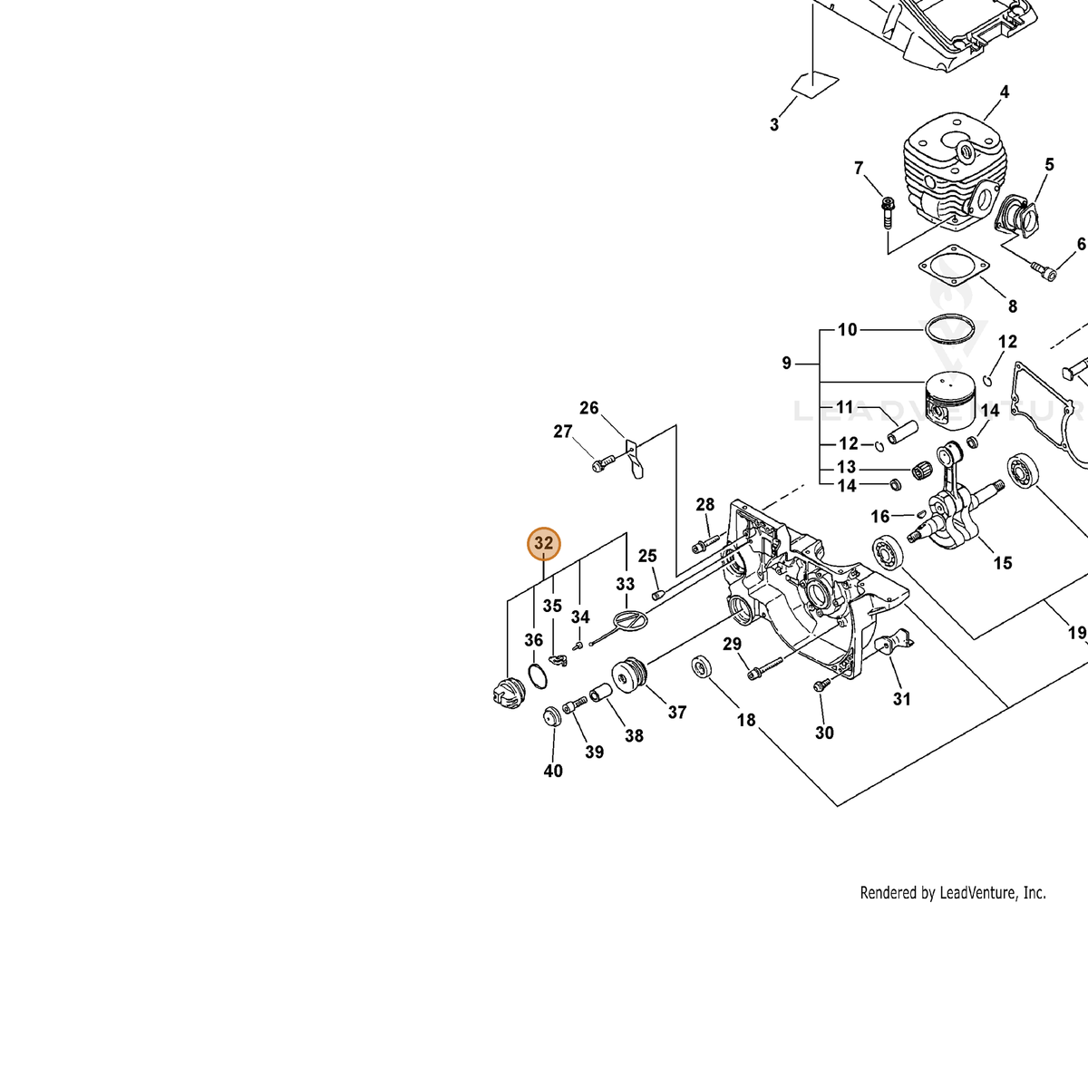 ECHO part 43600135934 — IPL diagram snippet (6x zoom, amber highlight)