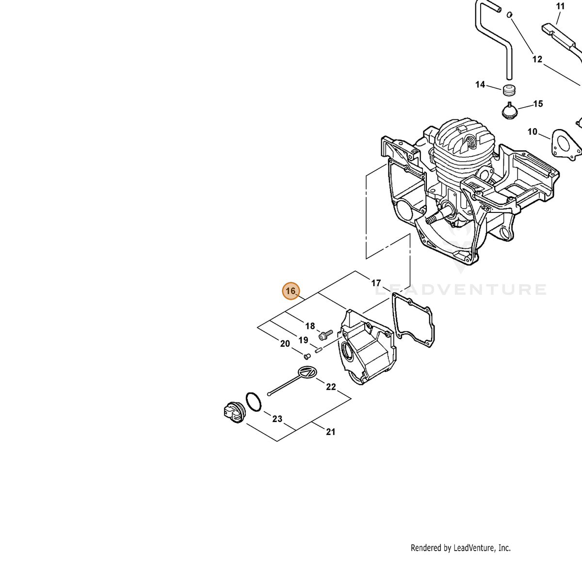 ECHO part 43600539332 — IPL diagram snippet (6x zoom, amber highlight)