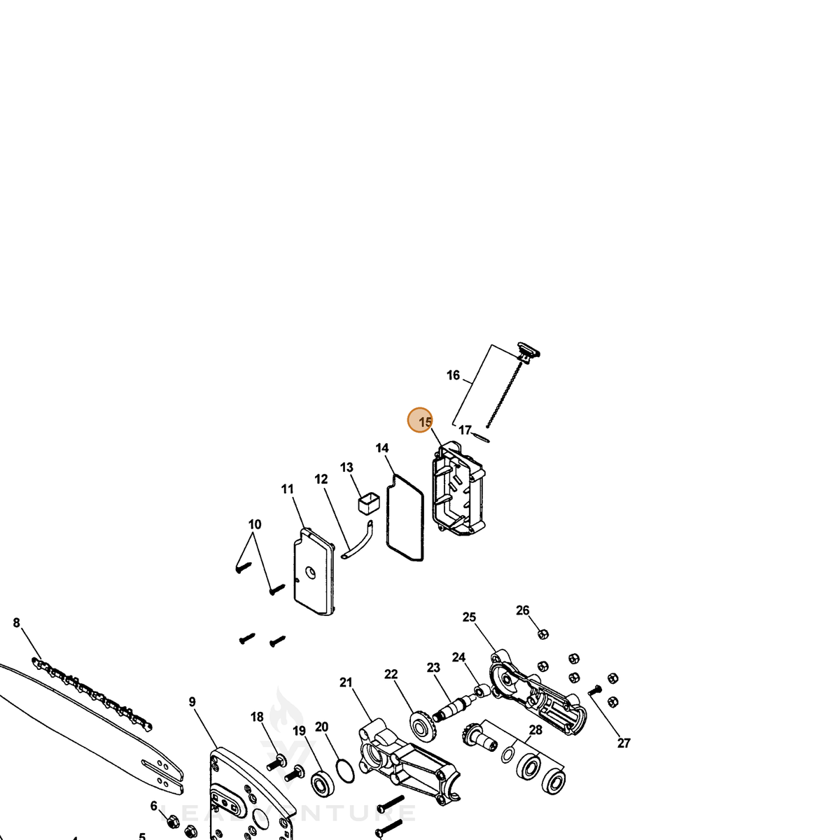ECHO part 43601122060 — IPL diagram snippet (6x zoom, amber highlight)
