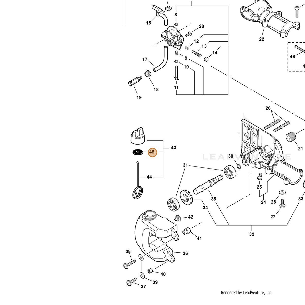ECHO part 43601237830 — IPL diagram snippet (6x zoom, amber highlight)