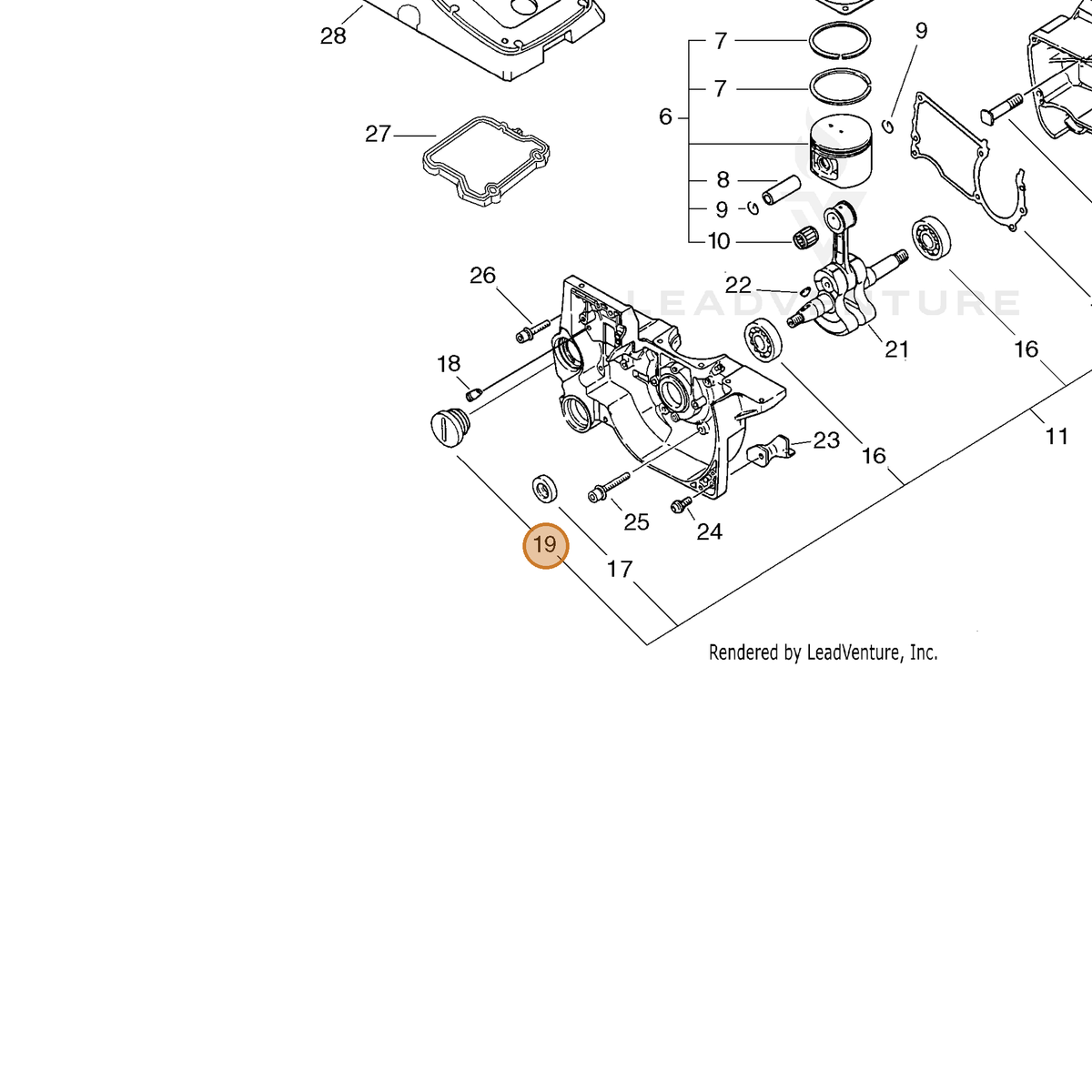 ECHO part 43601307061 — IPL diagram snippet (6x zoom, amber highlight)