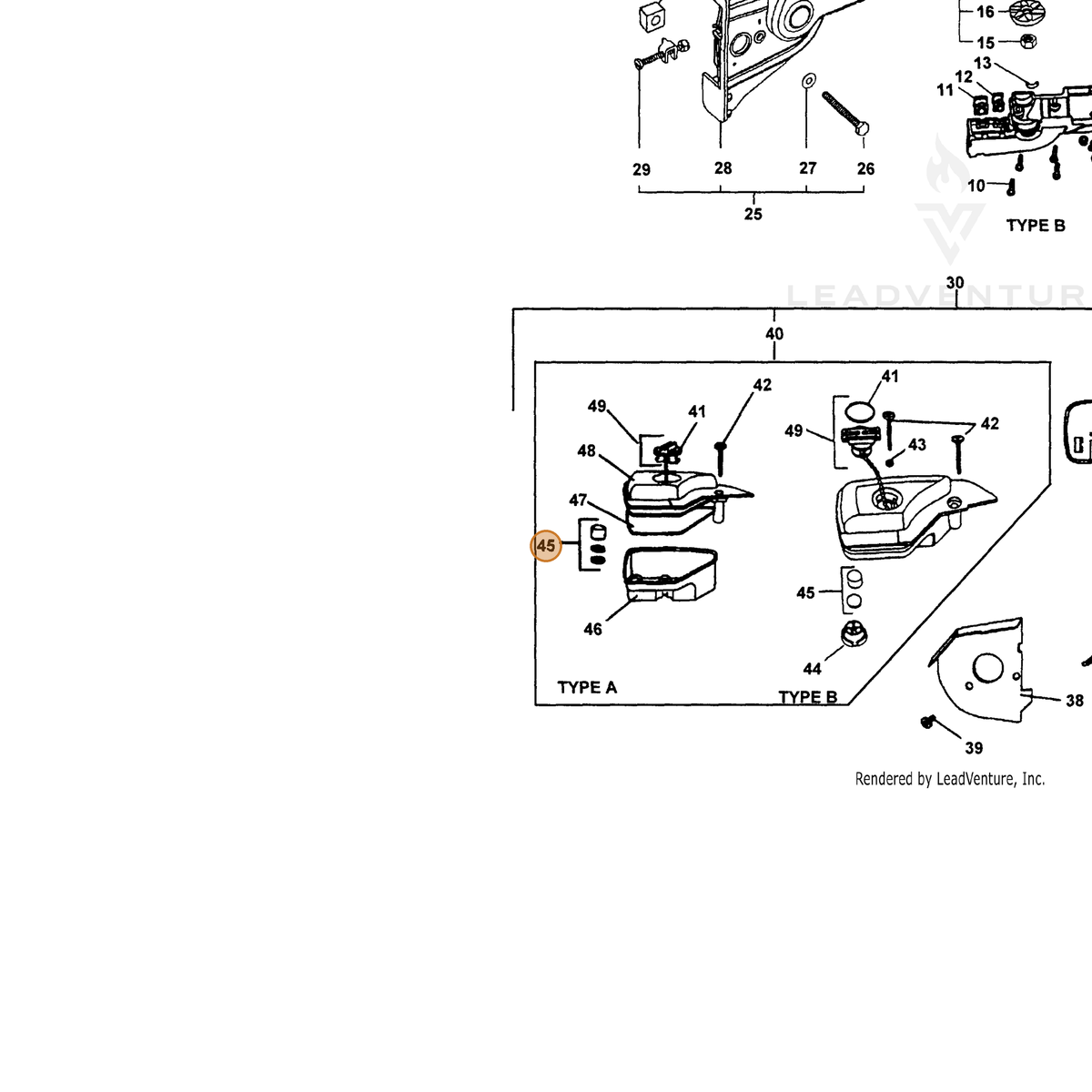 ECHO part 43620522360 — IPL diagram snippet (6x zoom, amber highlight)