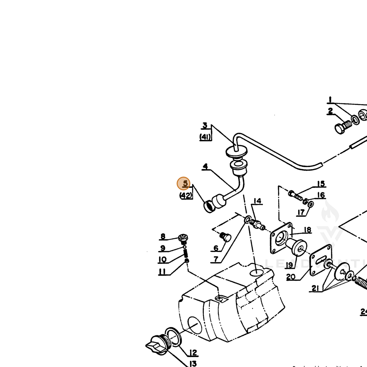 ECHO part 43621000332 — IPL diagram snippet (6x zoom, amber highlight)