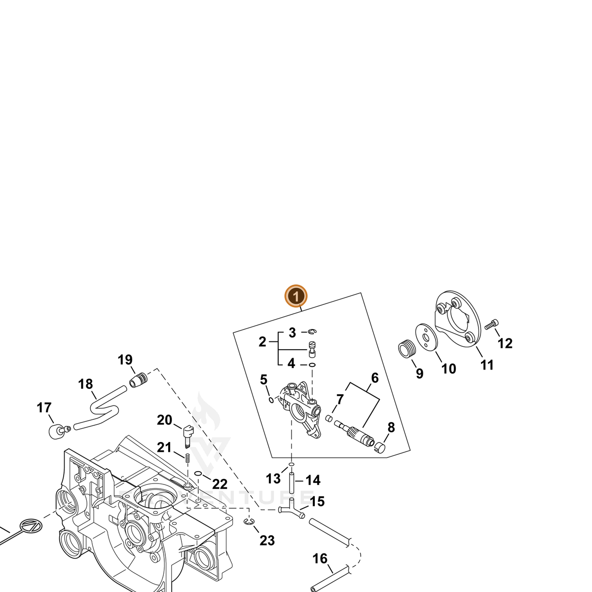 ECHO part 43700237530 — IPL diagram snippet (6x zoom, amber highlight)