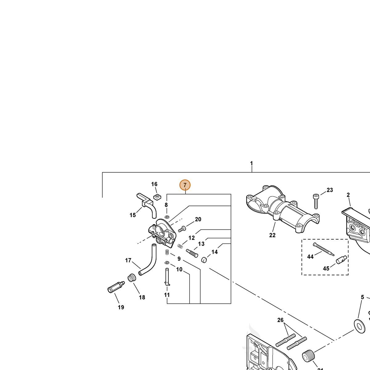 ECHO part 43700239130 — IPL diagram snippet (6x zoom, amber highlight)