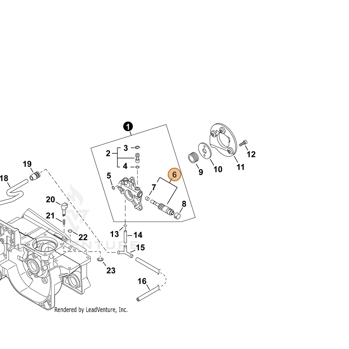 ECHO part 43700632330 — IPL diagram snippet (6x zoom, amber highlight)