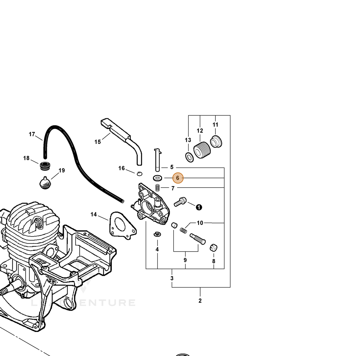 ECHO part 43702937330 — IPL diagram snippet (6x zoom, amber highlight)