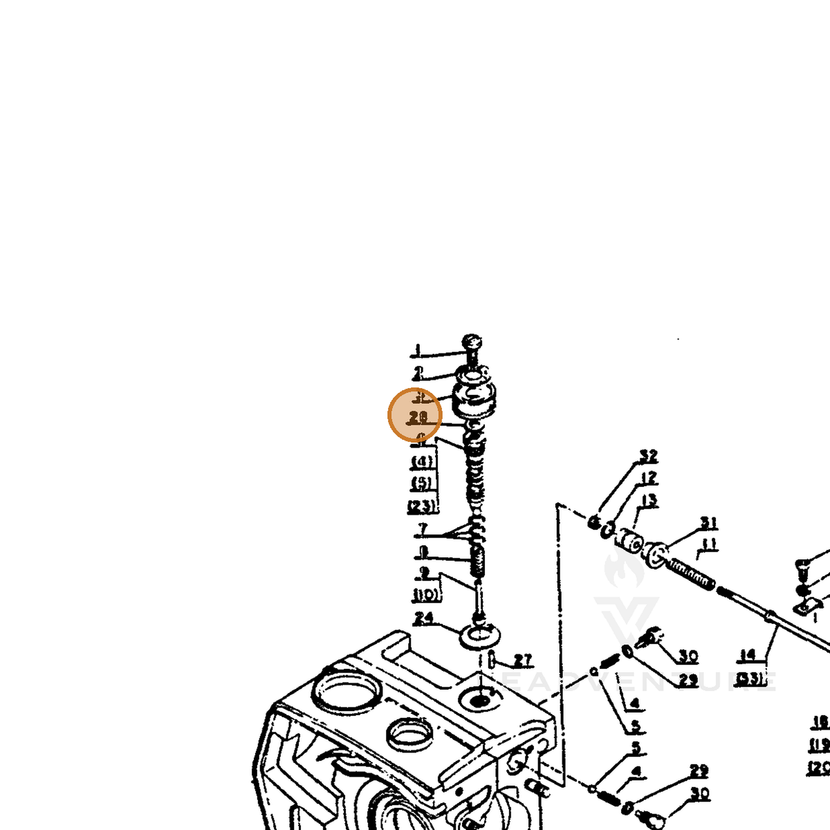 ECHO part 43705103430 — IPL diagram snippet (6x zoom, amber highlight)