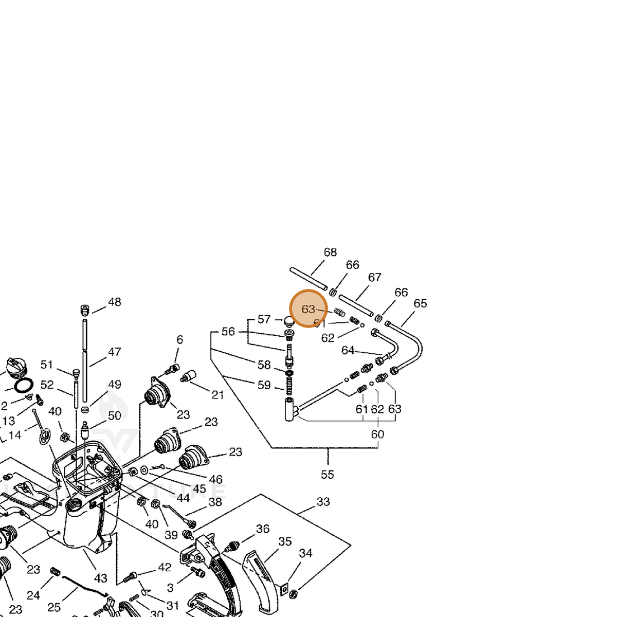 ECHO part 43705200330 — IPL diagram snippet (6x zoom, amber highlight)
