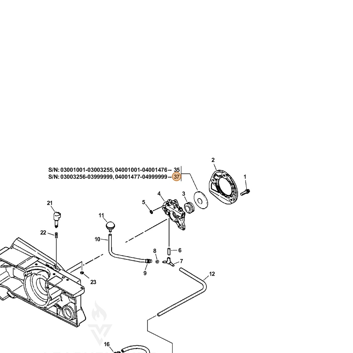 ECHO part 43706630130 — IPL diagram snippet (6x zoom, amber highlight)