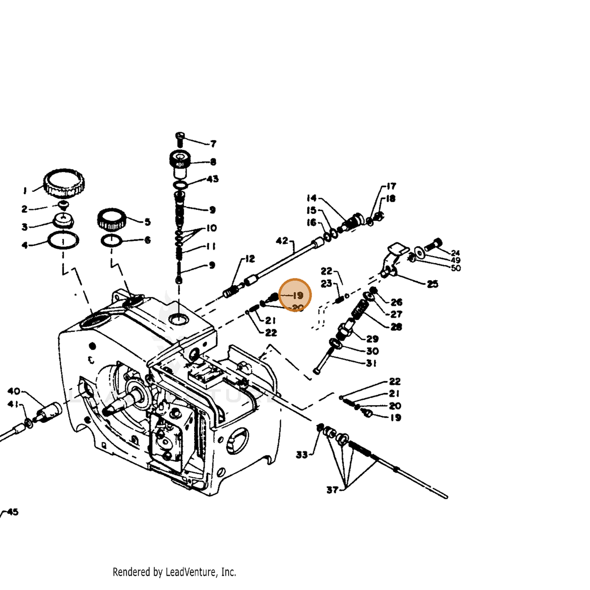 ECHO part 43712103430 — IPL diagram snippet (6x zoom, amber highlight)