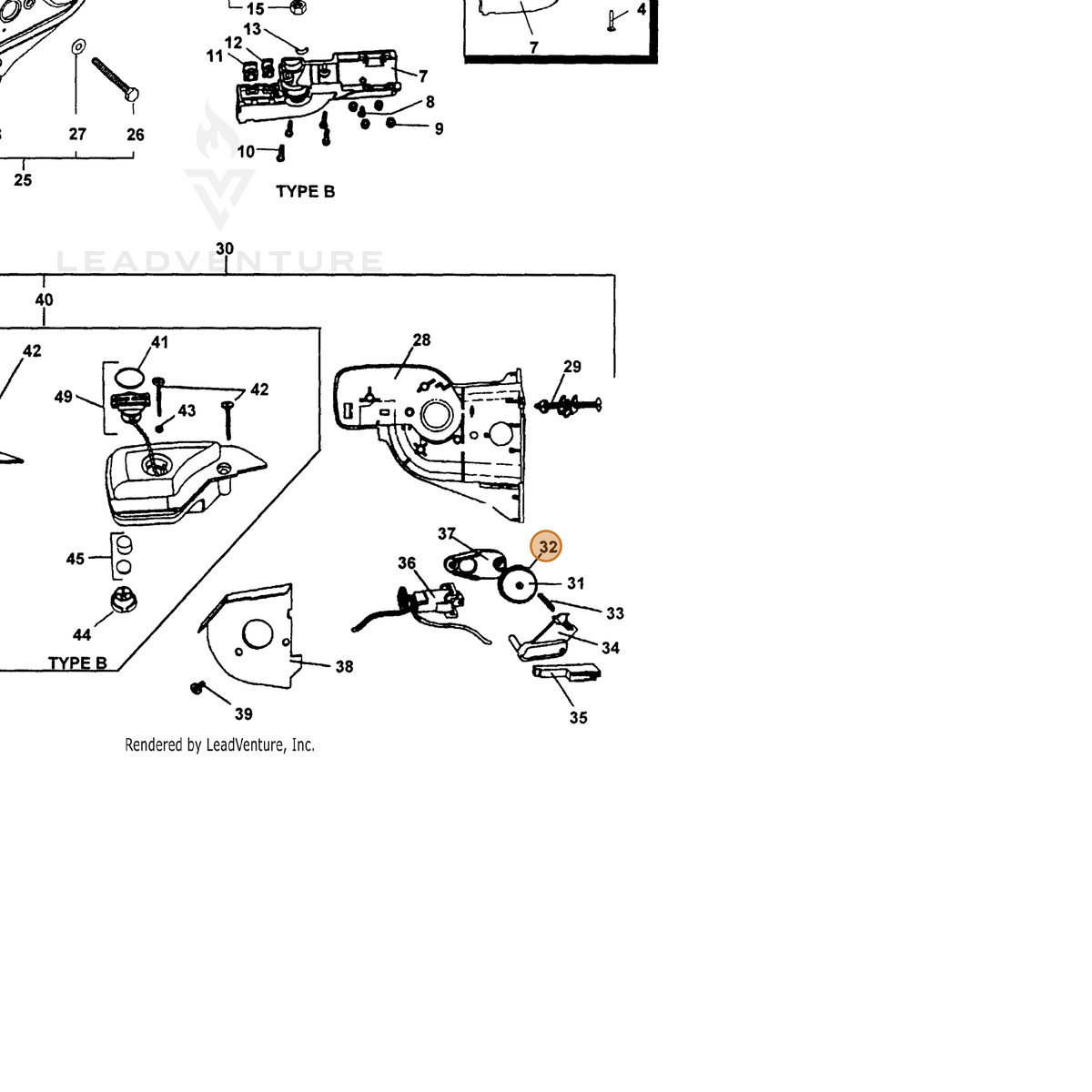 ECHO part 43712222360 — IPL diagram snippet (6x zoom, amber highlight)