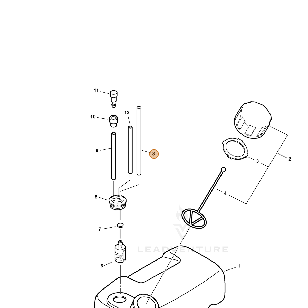 ECHO part 43721015130 — IPL diagram snippet (6x zoom, amber highlight)