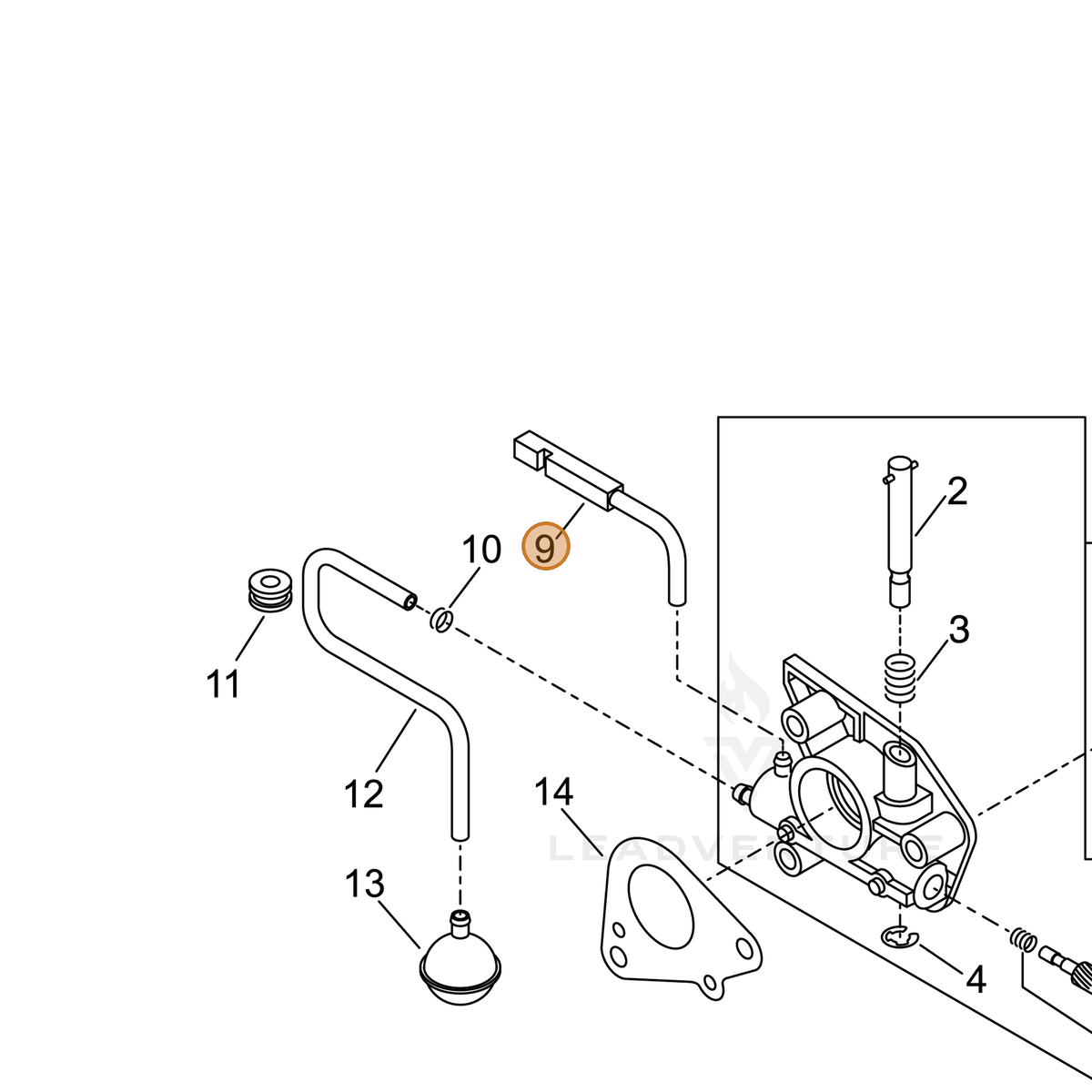 ECHO part 43722938332 — IPL diagram snippet (6x zoom, amber highlight)
