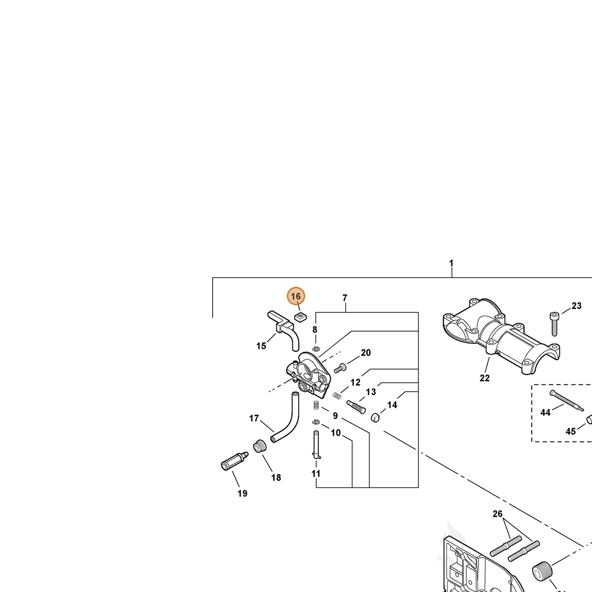 ECHO part 43724439130 — IPL diagram snippet (6x zoom, amber highlight)