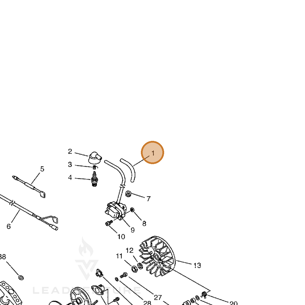 ECHO part 43741216430 — IPL diagram snippet (6x zoom, amber highlight)