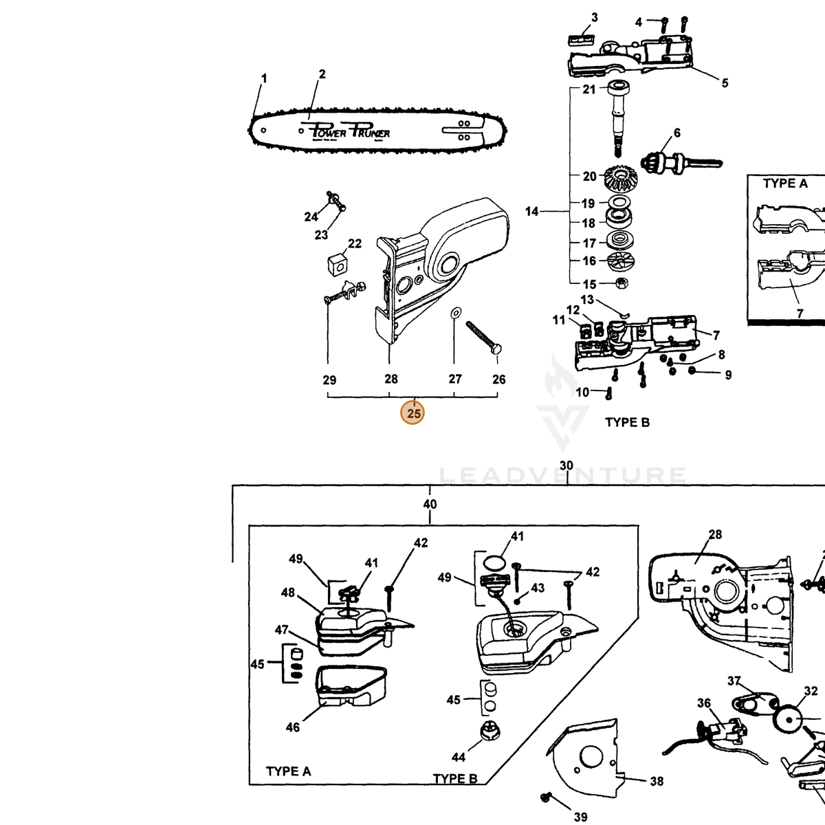 ECHO part 43760223960 — IPL diagram snippet (6x zoom, amber highlight)