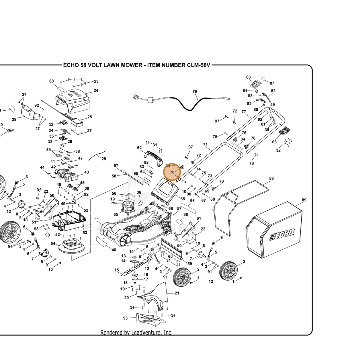 ECHO part 528361001 — IPL diagram snippet (6x zoom, amber highlight)