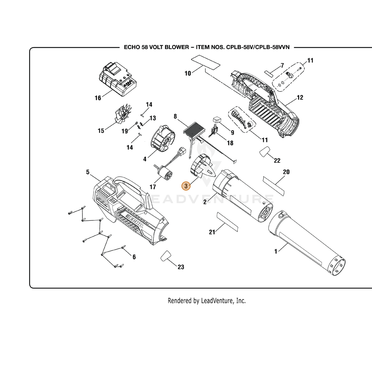ECHO part 531150001 — IPL diagram snippet (6x zoom, amber highlight)
