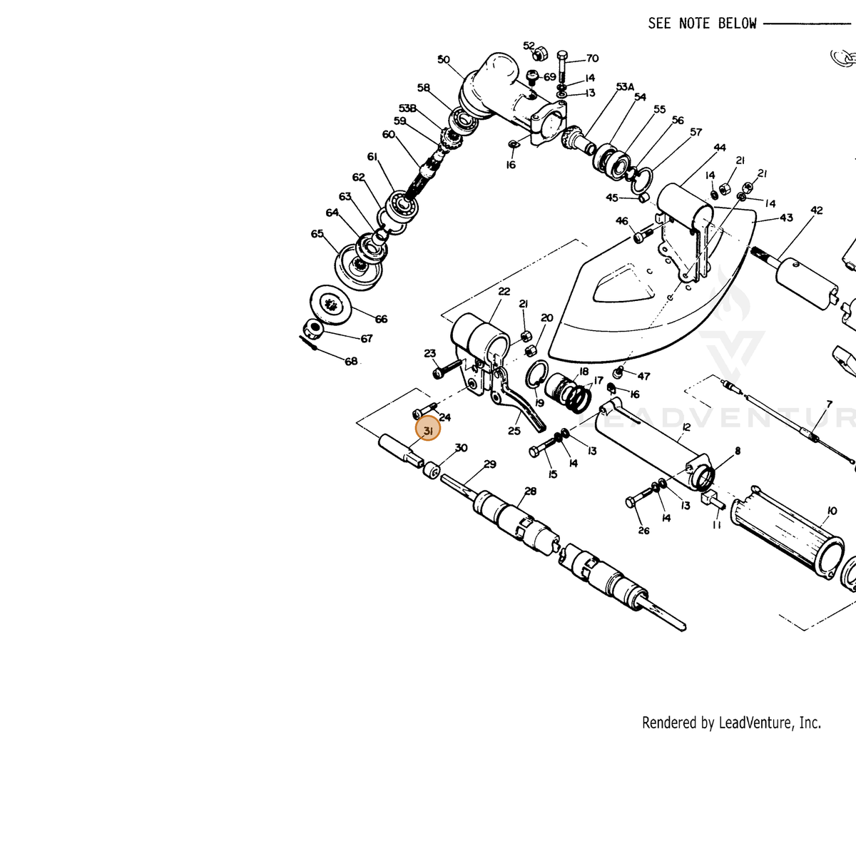 ECHO part 61002507130 — IPL diagram snippet (6x zoom, amber highlight)