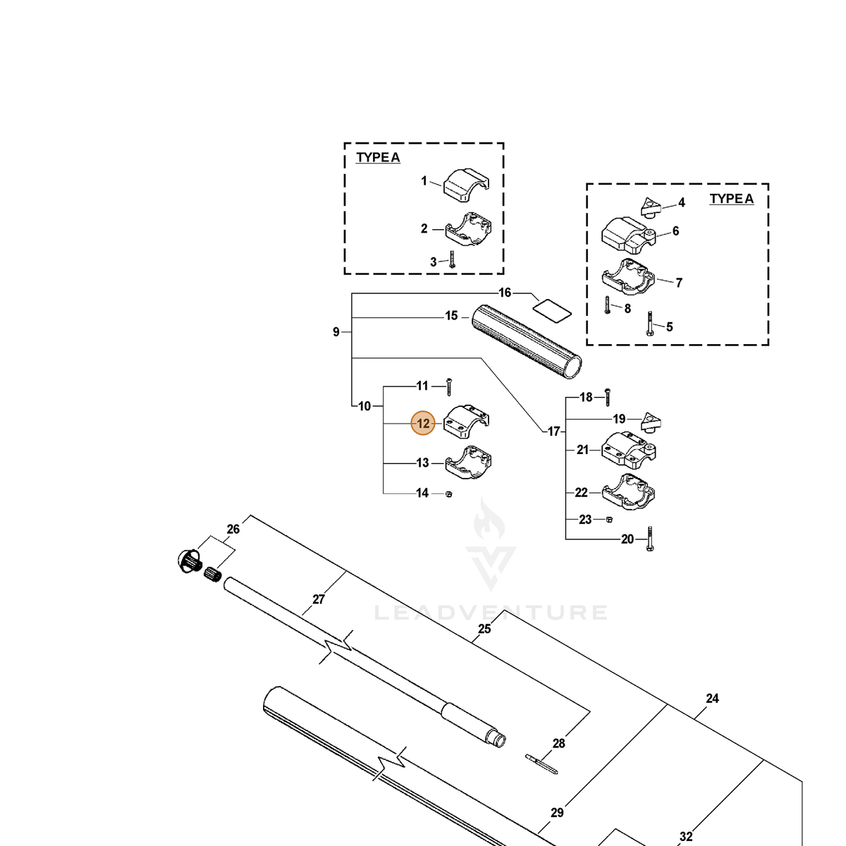 ECHO part 61029522660 — IPL diagram snippet (6x zoom, amber highlight)
