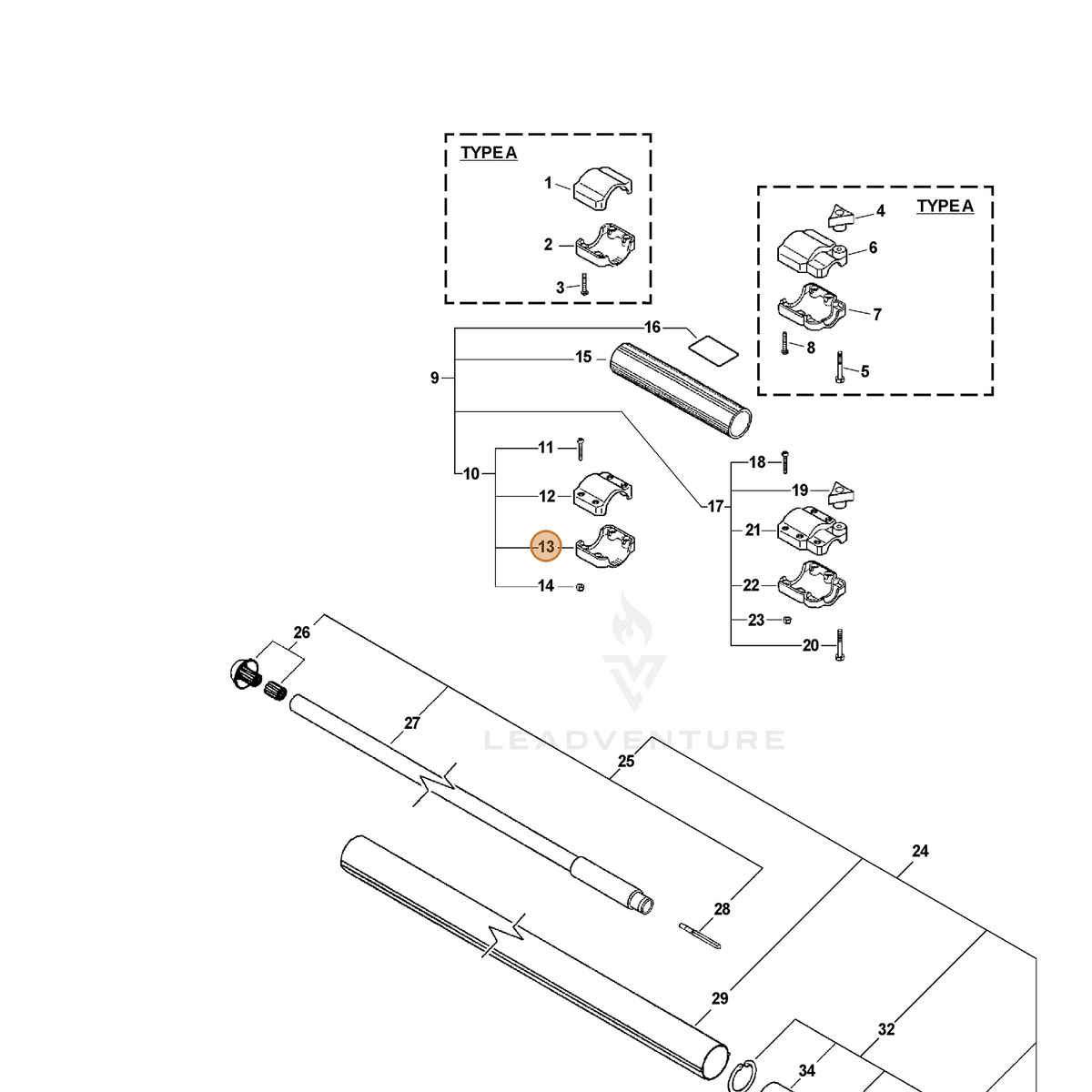 ECHO part 61029522760 — IPL diagram snippet (6x zoom, amber highlight)