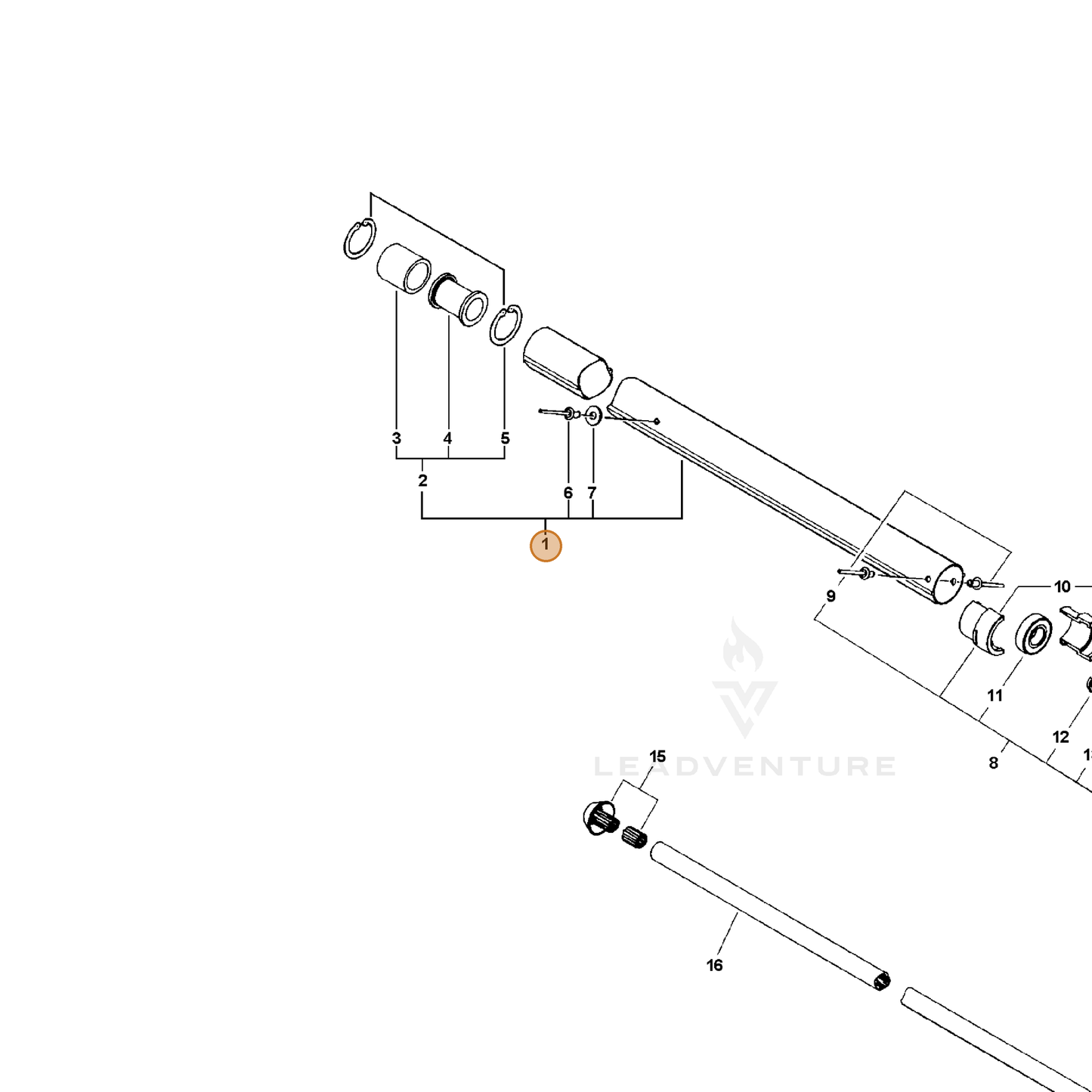 ECHO part 61029923960 — IPL diagram snippet (6x zoom, amber highlight)
