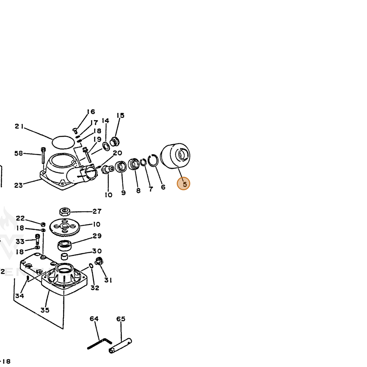ECHO part 61043505130 — IPL diagram snippet (6x zoom, amber highlight)