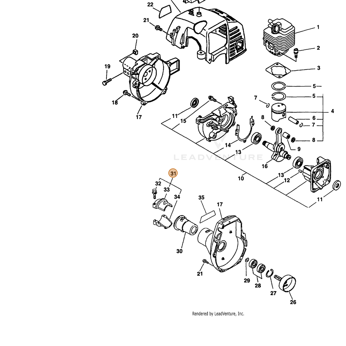 ECHO part 61090352130 — IPL diagram snippet (6x zoom, amber highlight)