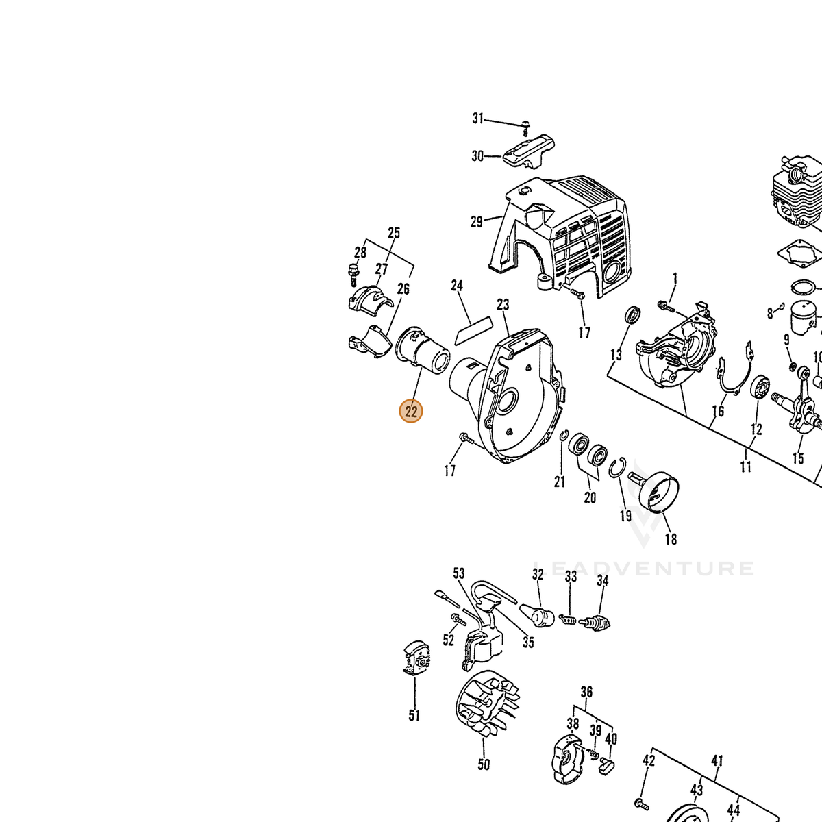 ECHO part 61091027832 — IPL diagram snippet (6x zoom, amber highlight)